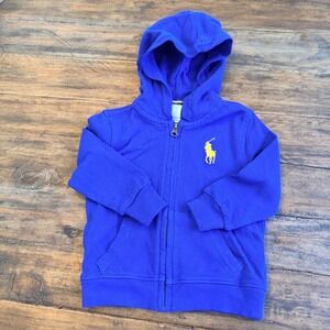 Polo Ralph‎ Lauren Toddler Boys Royal Blue Yellow Big Pony Full Zip Hoodie 24M